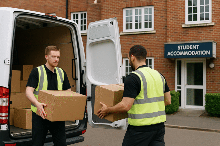 Orbit Move man with van Kingston – movers unloading boxes at student accommodation, affordable student removals and logistics services